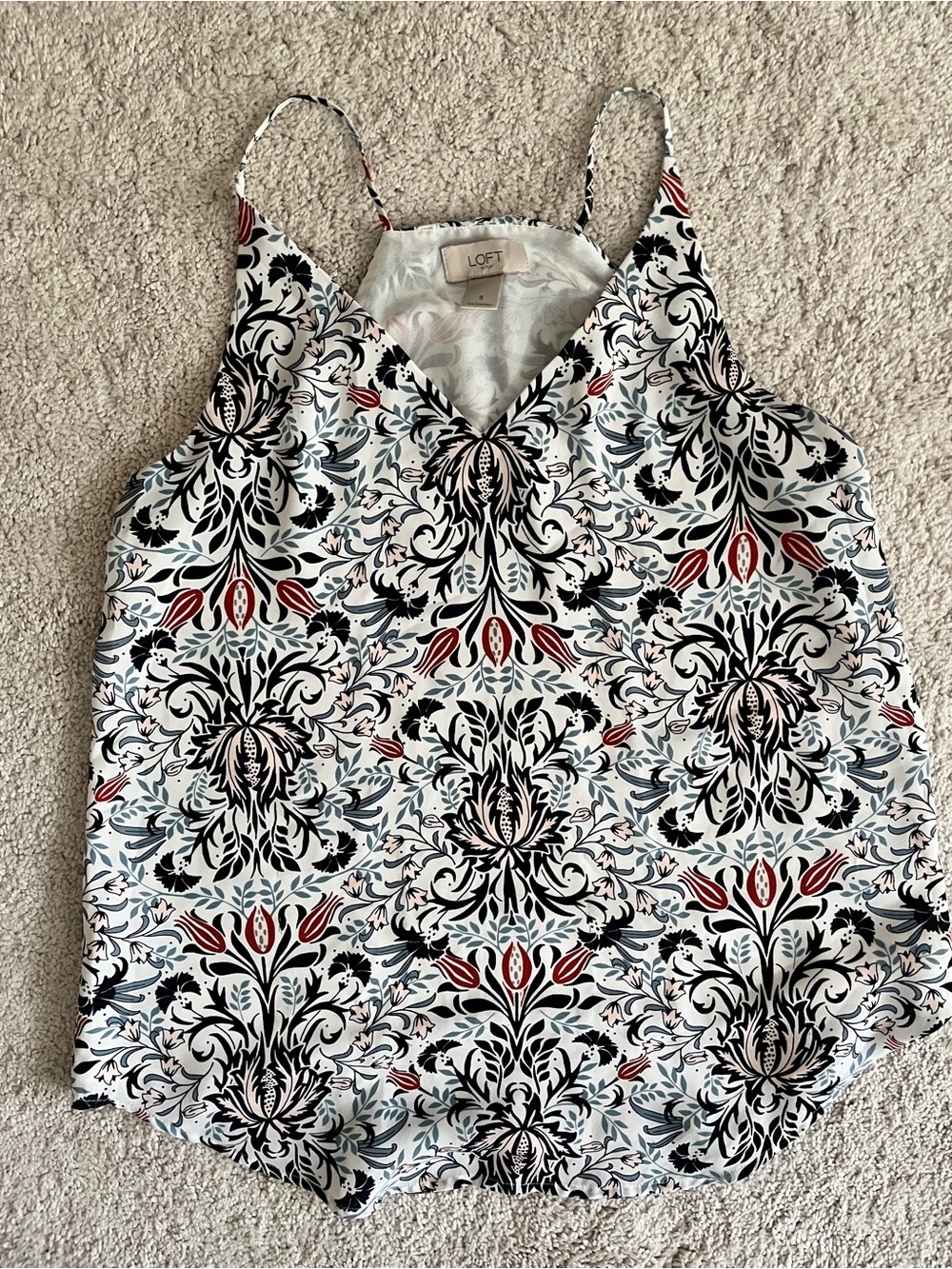 LOFT White Multi Floral Damask V-Neck Spaghetti Strap Tank
